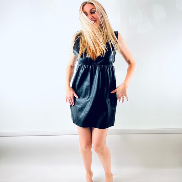Zara Knit Black Faux Leather Sleeveless Dress - Picture 5 of 16